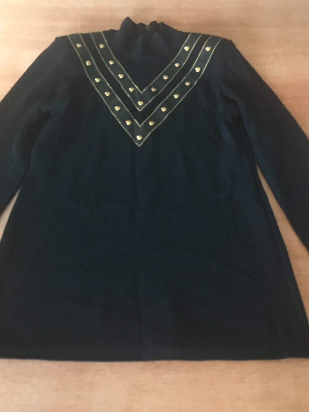St John Marie Gray Mini Dress Women S Black Mock Neck Gold Stud Wool Blend 20235